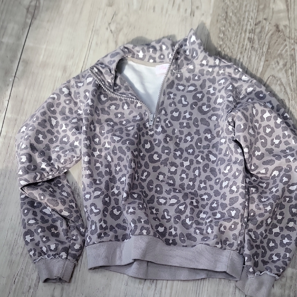 Pink Lily Kids Leopard Print Quarter-Zip Sweatshirt